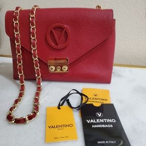Valentino Red Textured Leather Handbag Gold Hardware